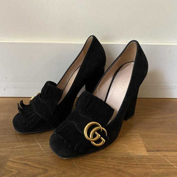 Gucci Black Suede GG Marmot Fringe pumps - Picture 7 of 7